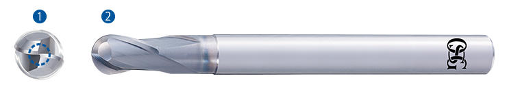 2-flute high-precision finishing carbide ball end mill for high hardness steel features